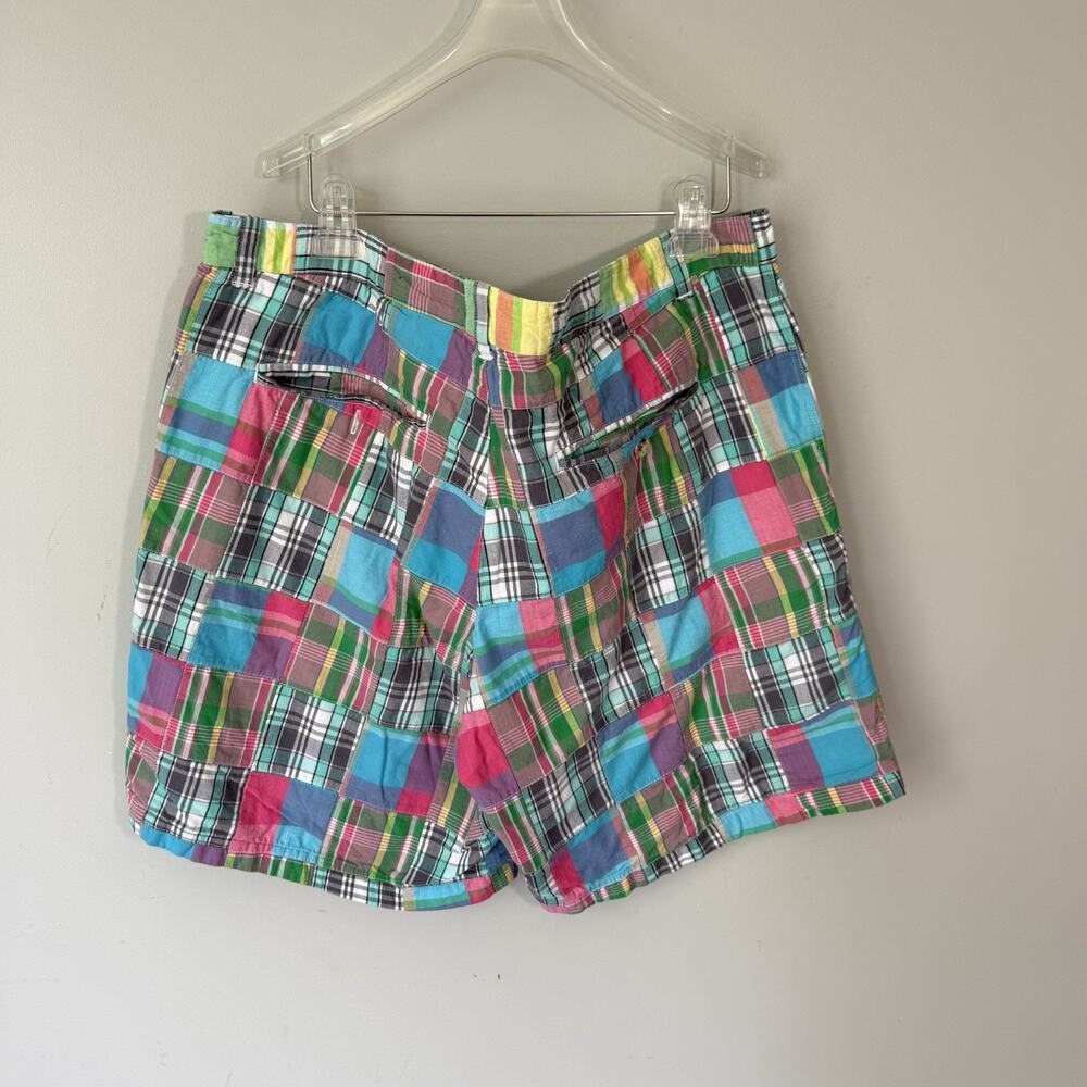 Cape Madras Shorts Mens 42 Multi Color Patchwork Plaid Cotton Casual Summer READ - Picture 2 of 4